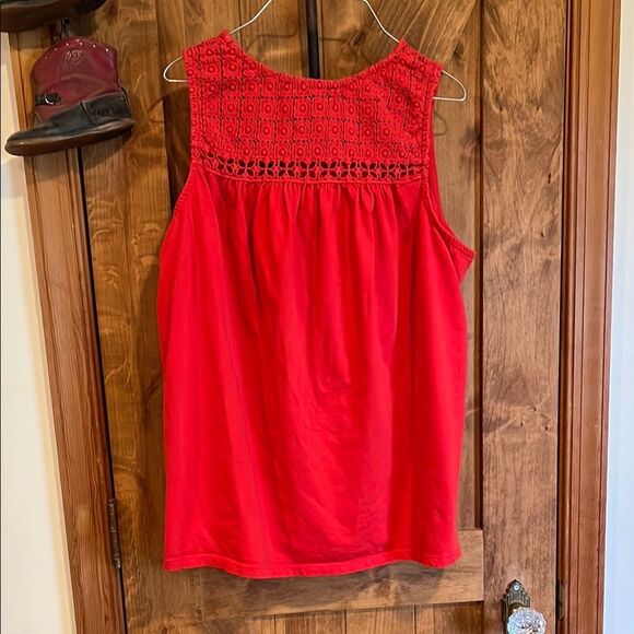 ellos Tops - Ellos Red Smocked Sleeveless Tank Top